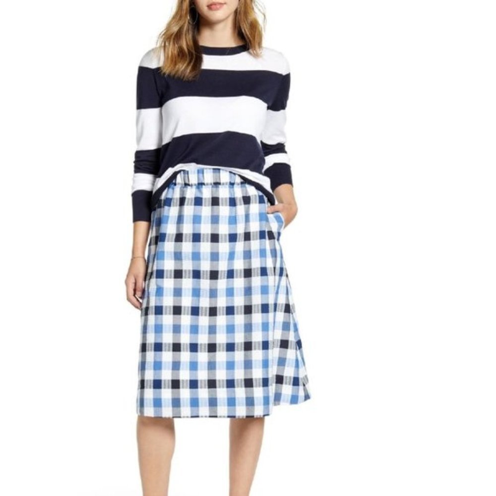 1901 Plaid Seersucker Stretch Cotton Skirt